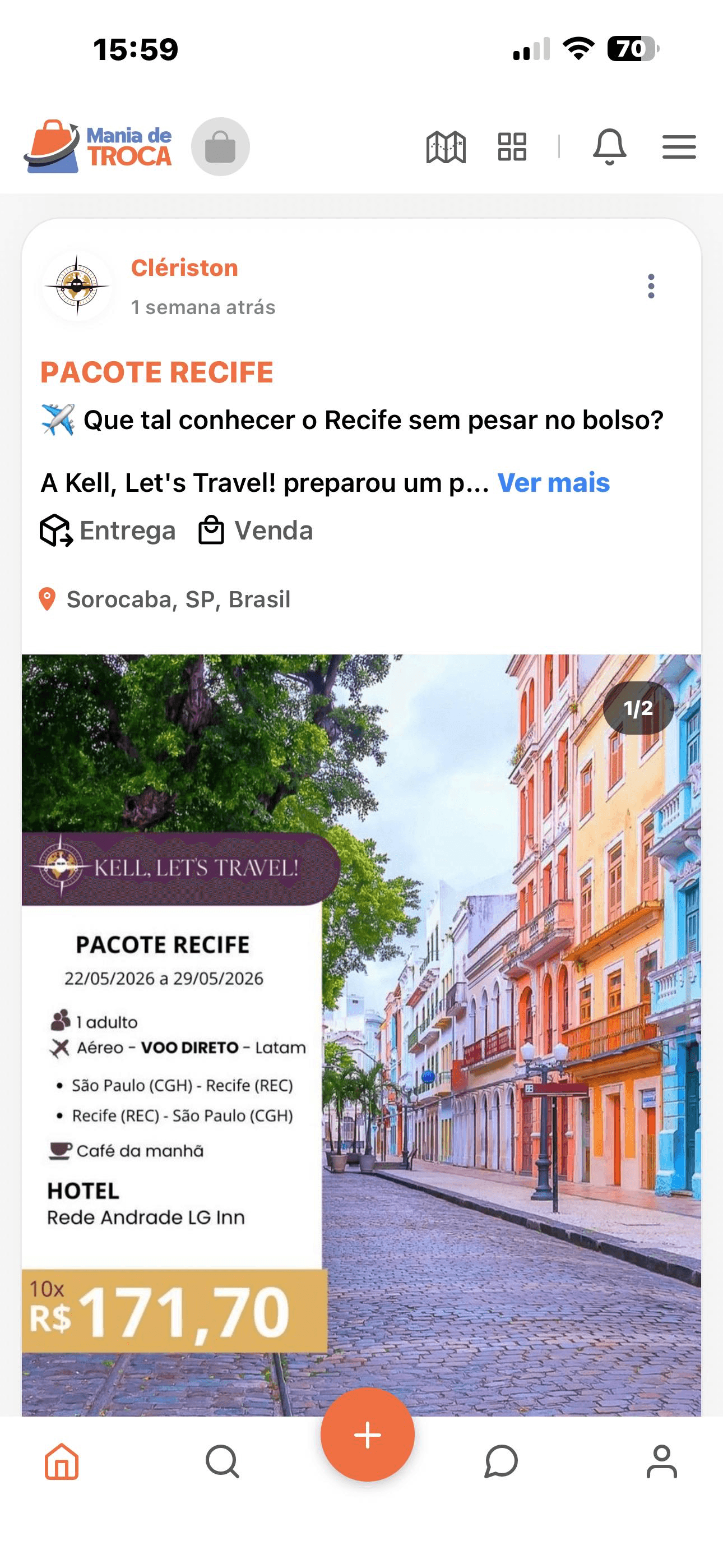 Tela do app Mania de Troca mostrando um anuncio no feed